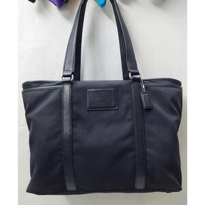Coach Black Nylon Leather Trim Double Handles Zipper Tote Bag - Vintage